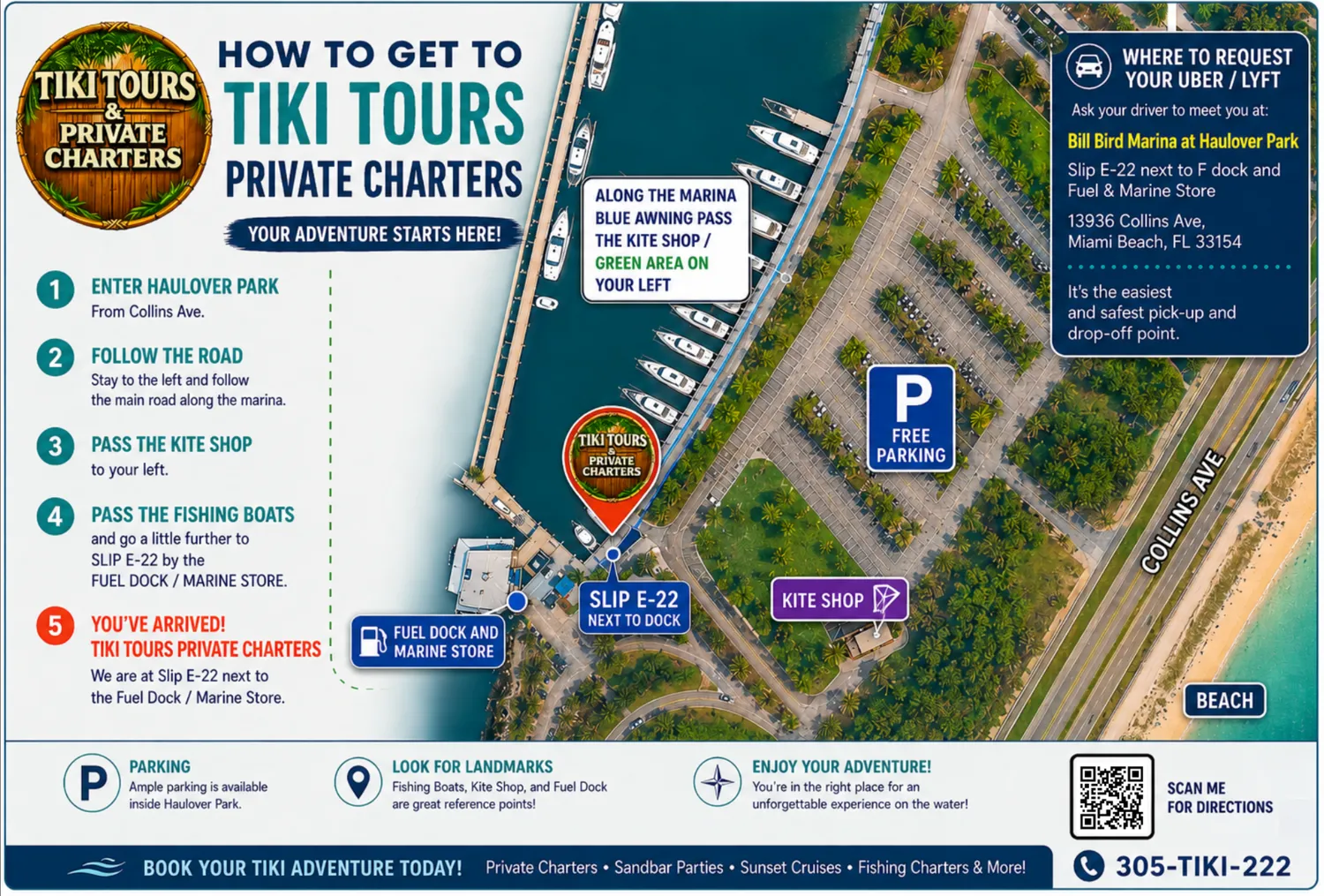 How to find Tiki Boat Tours at Bill Bird Marina, Haulover Park